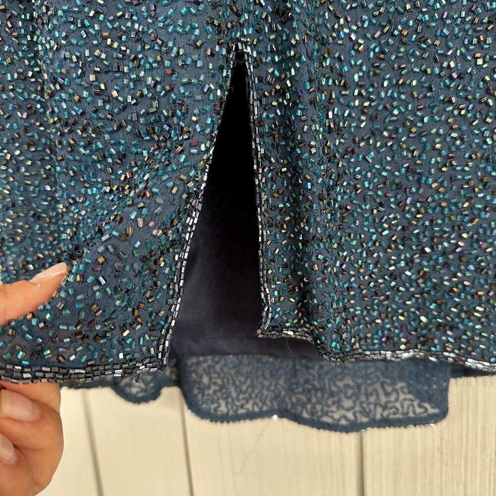 Evening Party Dress, Blue Sequins, Size 8 - Picture 7 of 11